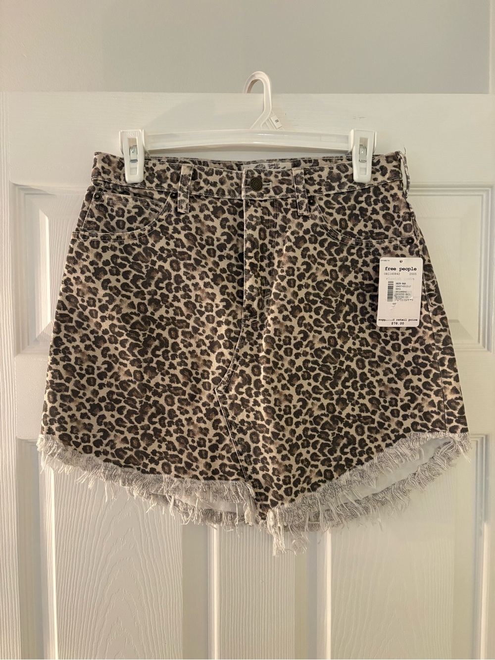 Free People Leopard-Print Jean Skirt in Beige and Black